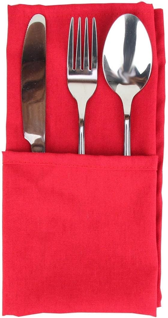 Solid Color Linen Cotton Thin Dinner Cloth Napkins - Set of 12 (40 x 40 cm) - for Xmas Thanksgiving Fall Use (Red)