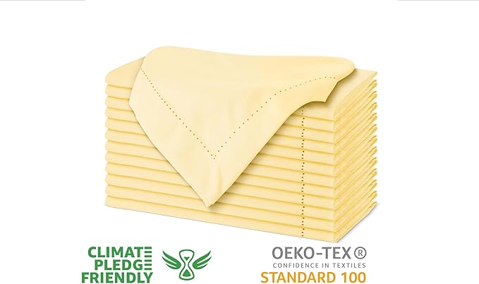 Urban Villa Cloth Napkins Set of 12 20x20 Inches 100% Cotton Hemstitch Napkins Cloth Washable Durable Reusable Absorbent Table Dinner Napkins Cloth for Hotel Lunch Restaurant Weddings Parties – Yellow