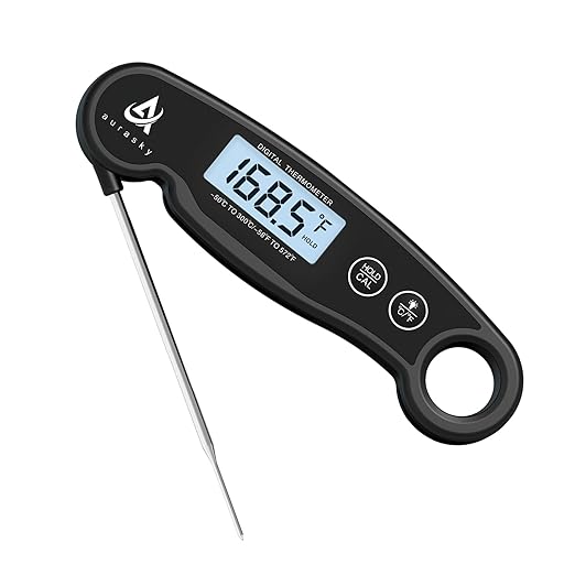 Aurasky Instant-Read Meat Thermometer Digital for Cooking and Grilling, Waterproof Food Thermometer with Backlight, Calibration & Hold Function for Kitchen, BBQ, Deep Fry, Candy, Liquid (Black)