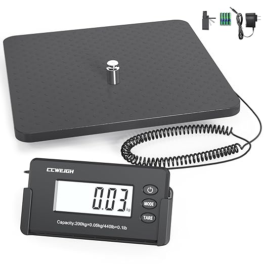 Shipping Scales 440lbs x 1oz Highly Accurate Postal Scales Ultrathin ABS Large Platform,Superlight Postal Scales for Shipping Packages,Small Business,Post Offices,Luggage Scale Battery and Adapter