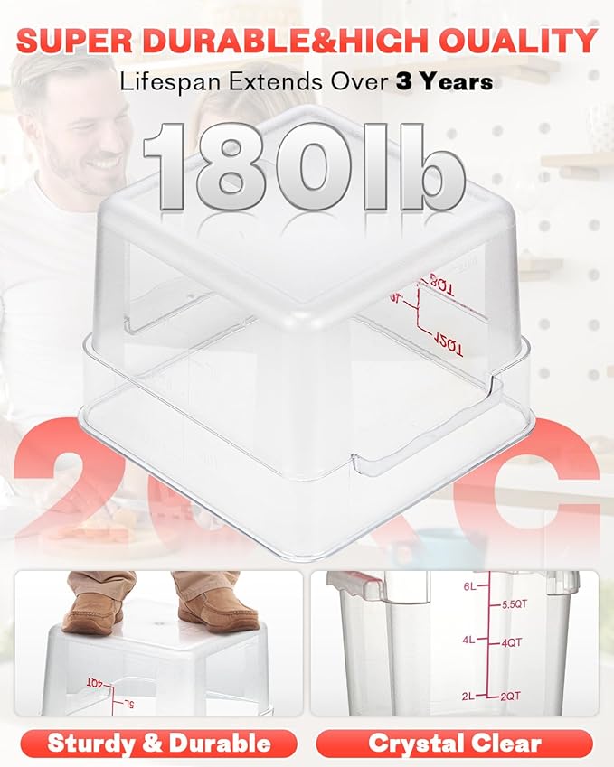 8QT NSF Food Storage Containers: 8 PCS[Food Grade][Hot&Cold Resistant] Clear Food Storage Containers with Scales Handles for Home Restaurant Kitchen Storage Pizza Proof Dough, BPA Free (N6)