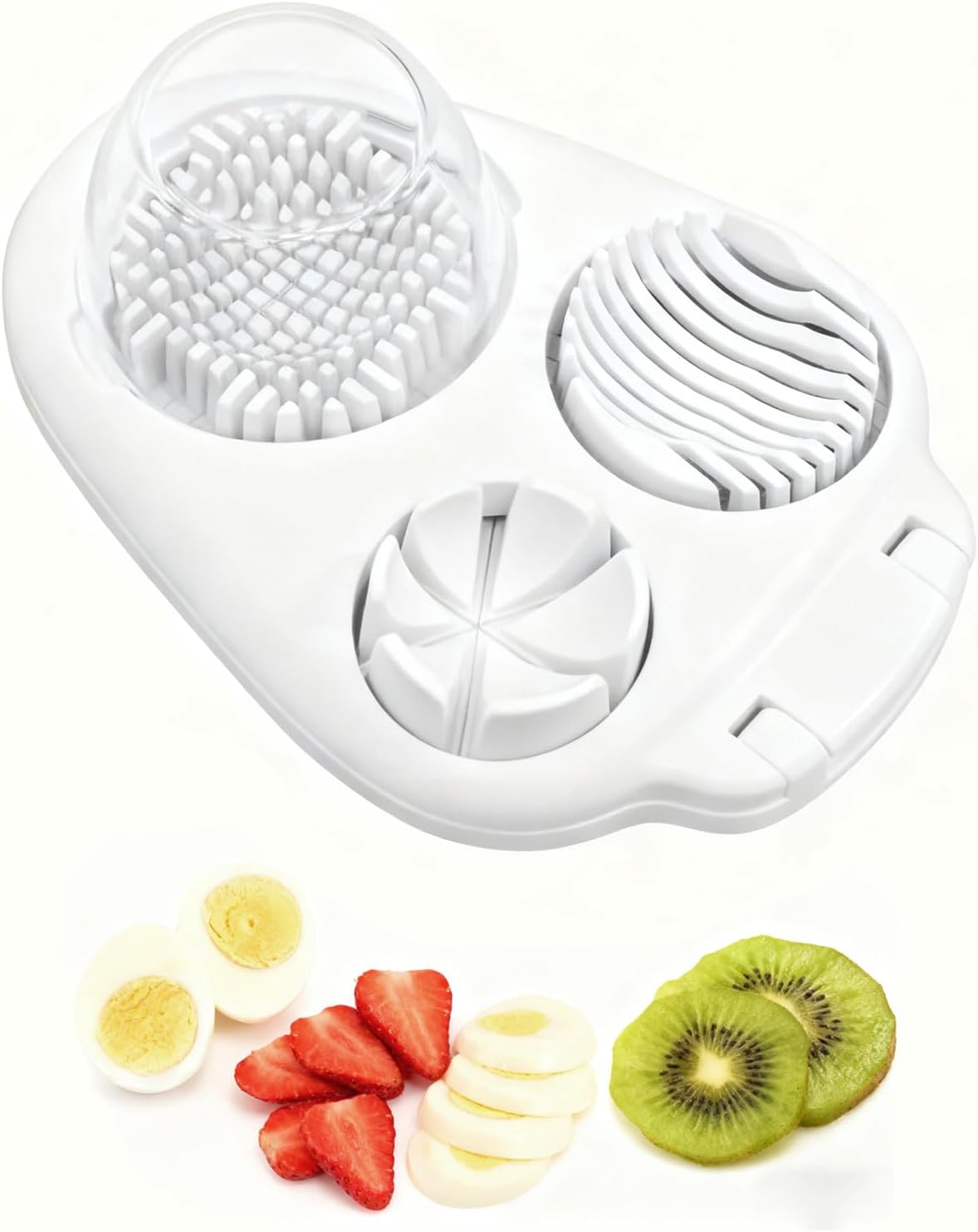3-In-1egg Slicer For Hard Boiled Eggs,Stainless Heavy Duty Steel Egg Slicer Kitchen Gadget, Fit Strawberry,Apple,Banana,Cherry,Tomato,White
