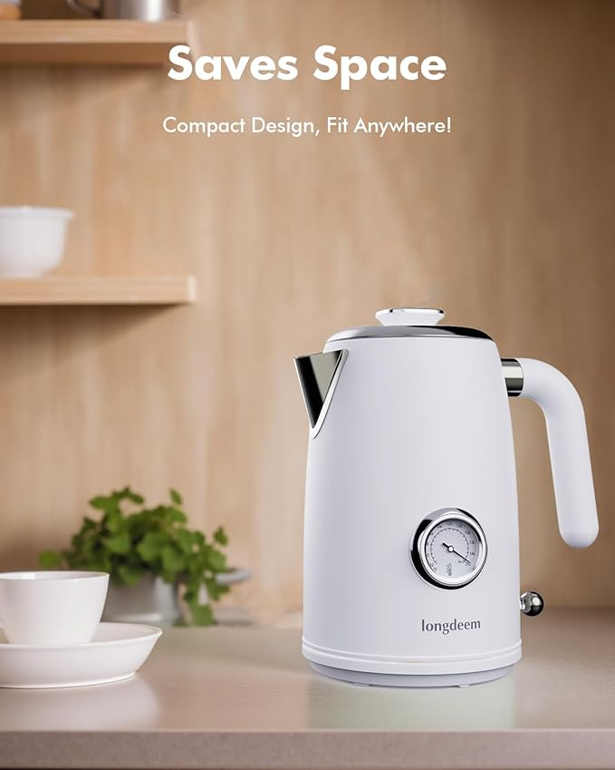 LONGDEEM 1L Small Electric Kettles Stainless Steel, Portable Travel Mini Hot Water Boiler Heater, Cool Touch Teapot, Auto Shut-Off & Boil-Dry Protection for Cooking, Business Trip and More, White