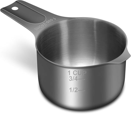 1 Cup (240 ml | 8 oz | 240 cc) Stainless Steel Measuring Cup, Metal Measuring Cup for Cooking & Baking(Black)