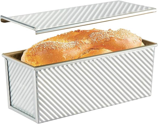 CURTA Commercial Pullman Loaf Pans with Lid 2.2 lb Dough Capacity Non-Stick Bakeware for Baking Bread Corrugated Bread Pans Extra large loaf pan Silver 1pcs