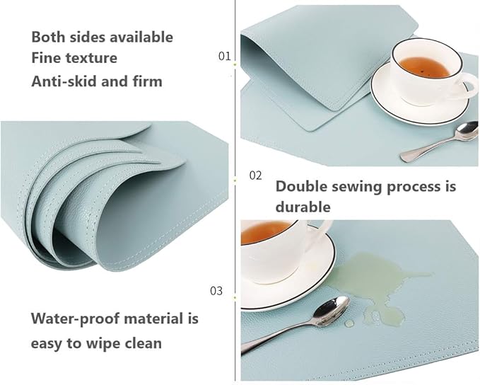 Faux Leather Placemats, PU Table Mats, Set of 4, Waterproof, Stain Resistant, Heat Resistant, Non-Slip Easy to Clean for Kitchen Dining Table,Conference Table C Teal Blue