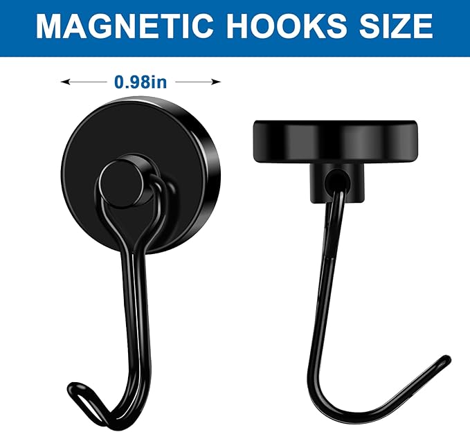 LOVIMAG Hooks, 80lbs+ Magnetic Magnet Hook 2025 Cruise Cabin Ship Essentials Heavy Duty Strong Refrigerator Fridge Hanging for Classroom Beach Vacation Kitchen Grills Home Mug Hanger (6 Pack), Black