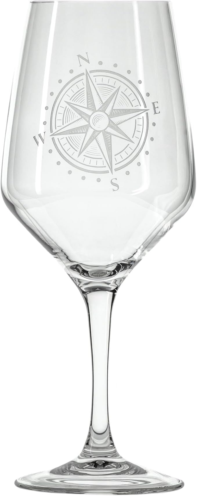 Rolf Glass Compass Star All Purpose Wine Glass | 19.5oz Stemmed Wine Glass | Lead-Free Crystal Glassware | Nautical-Themed with Intricate Compass Star Design | Set of 2