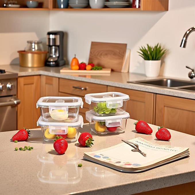 16OZ Square Glass Meal Prep Containers with Lids, 2 Cup Square food Storage Containers, Heat-Resistant BPA-Free Small Glass Food Containers, MicrowaveDishwasherFreezer Safe (4 Pack)