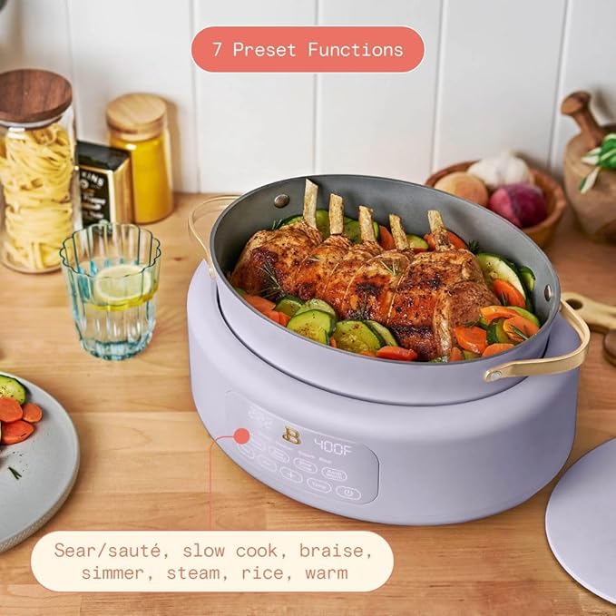 Beautiful 10-in-1 6-Qt Programmable Multi-Cooker with Oven-Safe Pot & 7 Presets – Slow Cook, Rice, Steam, Sauté (lavander)