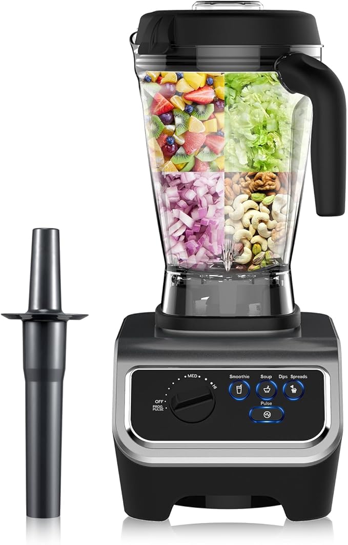 iCucina 1500w Blender for Kitchen with Pre-set Blending Programs, 64oz Heavy Duty Professional-Grade Blenders for Smoothies, Soups, Dips, Nut Butters, BPA-Free Tritan Jar