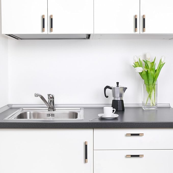 10 Pack 3-3/4 inch(96mm) Black and Champagne Copper Kitchen Cabinet Handles Knurled Cabinet Pulls Black Drawer Pulls