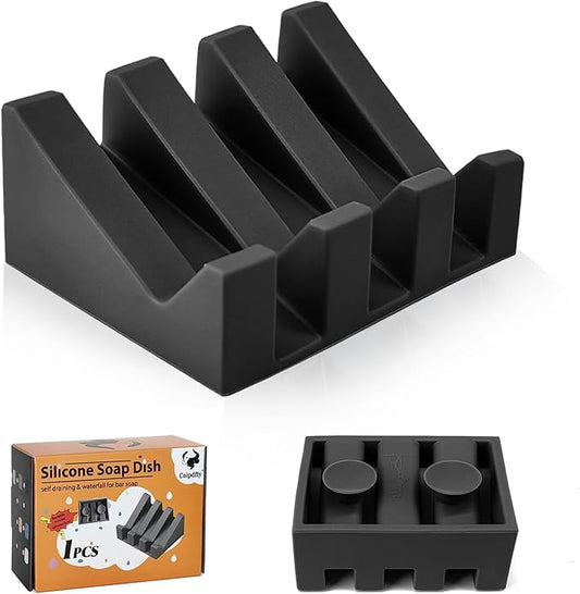Self Draining Soap Dish,Silicone Suction Cup Soap Holder, Bathroom Soap Dish for Bar Soap,Can Extend Soap Life,Bathroom, Bath Tub, Kitchen Sink (1, Black)