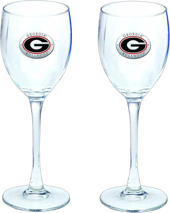 Heritage Pewter Georgia Bulldogs Glass Goblets – Set of 2 | 12 Ounce Goblet Wine Glasses, Expertly Crafted Pewter Glass