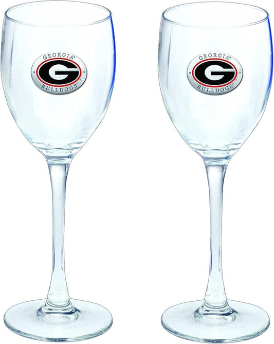 Heritage Pewter Georgia Bulldogs Glass Goblets – Set of 2 | 12 Ounce Goblet Wine Glasses, Expertly Crafted Pewter Glass
