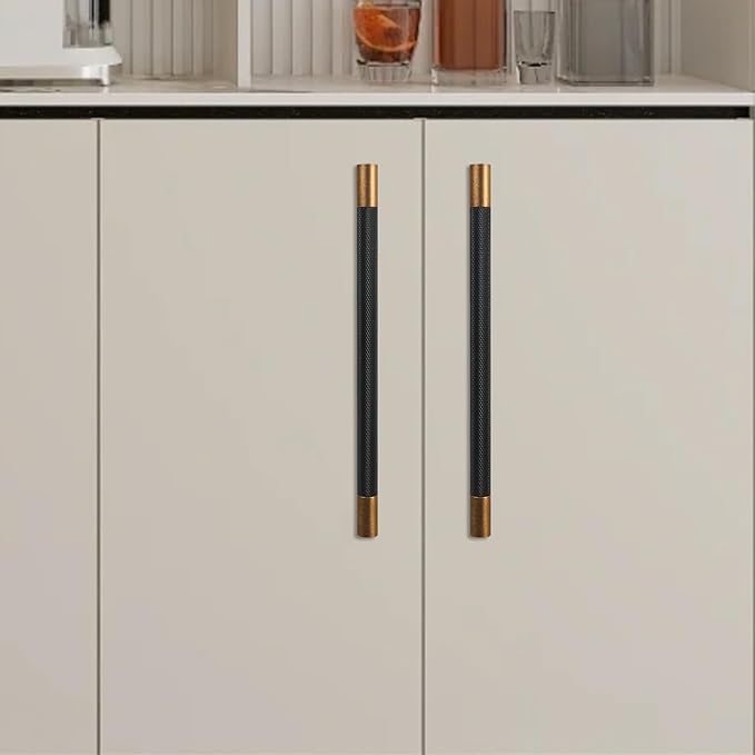 10 Pack 7-1/2 inch(192mm) Black and Antique Brass Kitchen Cabinet Handles Knurled Cabinet Pulls Black Drawer Pulls