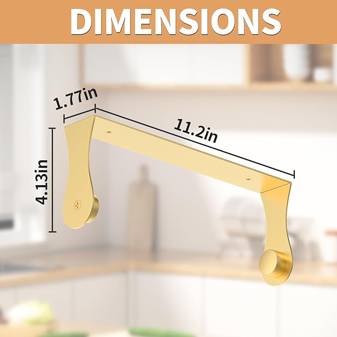 Gold Paper Towel Holder Under Cabinet, Gold Kitchen Accessories Decor, Stainless Steel, Wall Mount Paper Towel Holder for Bathroom, Adhesive or Screws