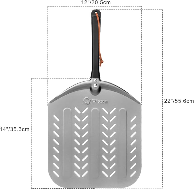 Q Pizza Aluminium Pizza Peel, 12 inch Perforated Metal Pizza Turning Paddle for Grill Oven, Kitchen Tool Non-stick Pizza Spatula for Baking Bread Pastry Dough Pie & Cake, PT201