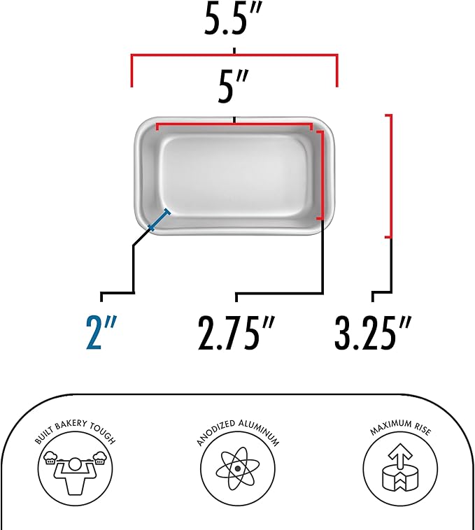 Fat Daddio's BP-5639-2PK Anodized Aluminum Bread Loaf Pan, 4.875 x 2.75 x 2 inch, Set of 2