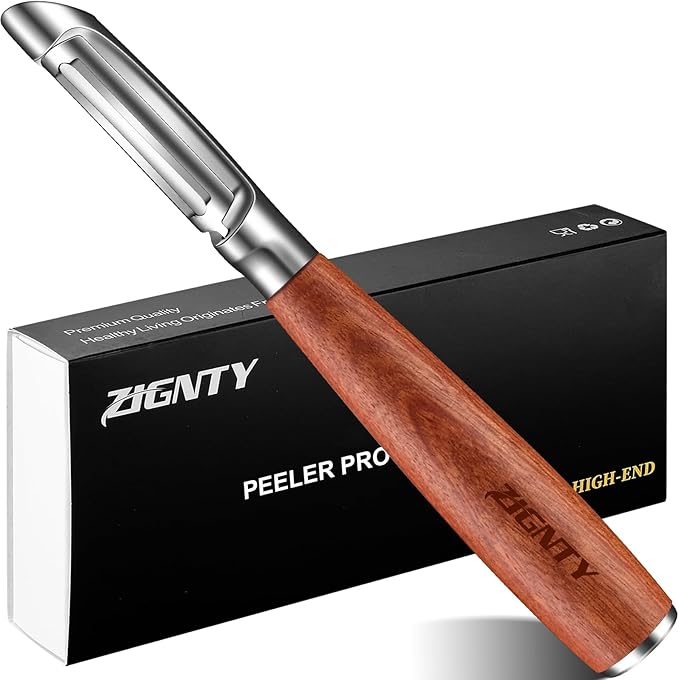 Vegetable Peeler Stainless Steel, Premium Potato Peelers for Kitchen, Ultra Sharp Rotary Blade Fruit & Veggie Peeler, Apple Peeler, I Shaped Peeler Real Wood Non-Slip Handle（5 Years Warranty）