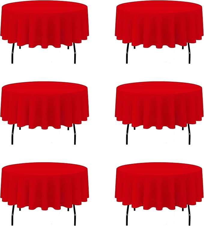 BRILLMAX 6 Pack Red Round Tablecloths 90 Inch - Circle Bulk Linen Polyester Fabric Washable Table Cloth Cover for Wedding Reception Banquet Birthday Party Buffet Restaurant