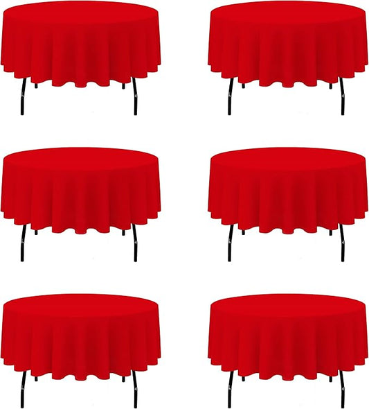 BRILLMAX 6 Pack Red Round Tablecloths 90 Inch - Circle Bulk Linen Polyester Fabric Washable Table Cloth Cover for Wedding Reception Banquet Birthday Party Buffet Restaurant