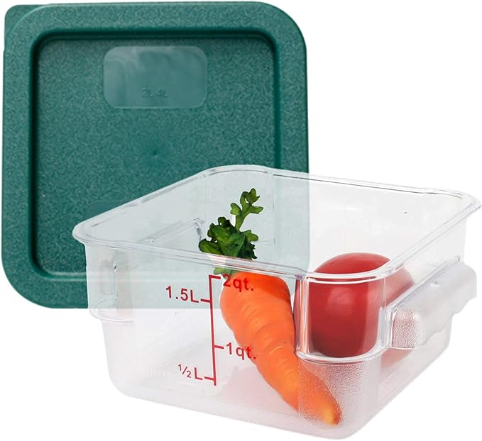 Tiger Chef 2 Quart Commercial Grade Clear Food Storage Square Polycarbonate Containers With Green Lids