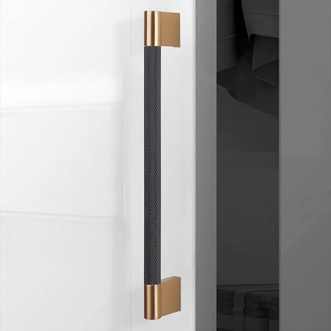 10 Pack 7-1/2 Inch (192mm) Black and Champagne Copper Cabinet Handles - Knurled Pulls for Kitchen Drawers and Cabinets - Hardware