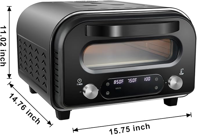 Electric Pizza Oven Indoor 1700W Countertop Pizza Maker Fast Heating up to 850°F Touchscreen 6 Preset Modes Adjustable Timer & Temp Knobs Used for Commercial & Home Kitchen in Black