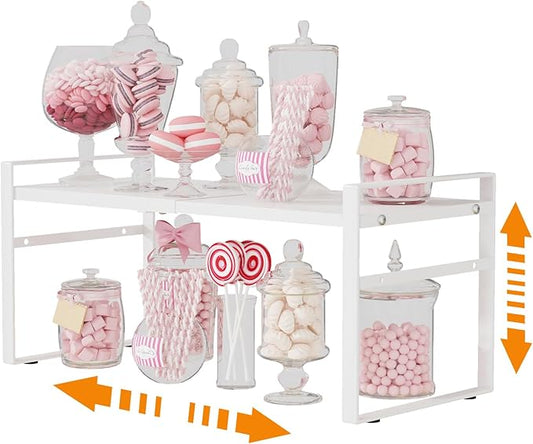 Expandable Cabinet Shelf Organizer Riser for Kitchen Pantry Cupboard Under Sink Countertop Home Storage Organization Rack Space Saver