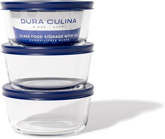 6-Piece Glass Food Storage Containers Set (3 Containers + 3 BPA-Free Lids) | 2-Cup, Leakproof | Microwave, Freezer, Oven & Dishwasher Safe | Ideal for Meal Prep & Pantry Organization