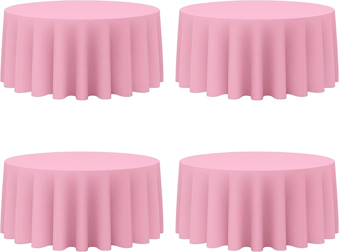 BRILLMAX 4 Pack Pink Round Tablecloths 132 Inch - Circle Bulk Linen Polyester Fabric Washable Table Cloth Cover for Wedding Reception Banquet Birthday Party Buffet Restaurant