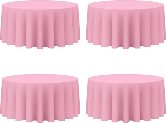 BRILLMAX 4 Pack Pink Round Tablecloths 132 Inch - Circle Bulk Linen Polyester Fabric Washable Table Cloth Cover for Wedding Reception Banquet Birthday Party Buffet Restaurant