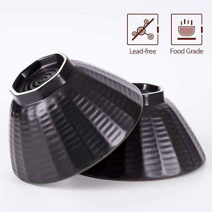 NUTRIUPS Ceramic Ramen Bowl Set of 2 Noodles Bowl with Chopsticks and Spoons, 50oz Large Ramen Bowl- Rusty Red Brown