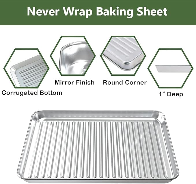 ROTTAY Baking Sheet, Half Sheet Pan with Cooling Rack Set [2 Pans + 2 Racks], Stainless Steel Baking Pan for Oven, Warp Resistant & Heavy Duty & Rust Free, Size 18 x 12 x 1 Inches