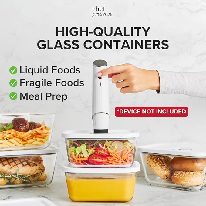 Chef Preserve Medium Glass Vacuum Seal Container – Vacuum Sealed for Food Storage – Leak-Proof Vacuum Sealer Container with Pump – BPA-Free, Microwave, Freezer, and Dishwasher Safe