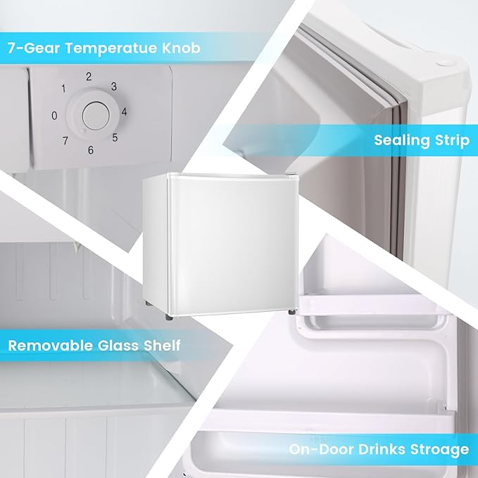 1.4 Cu.ft Mini Fridge with Freezer, Compact Refrigerator, Single Reversible Door, Ultra Quiet, Energy Efficient for Office, Dorm, Bedroom, Apartment, White