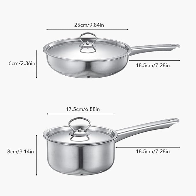 Stainless Steel Pots and Pans Set, Nonstick Kitchen Induction Cookware Set, Induction Kitchen Cooking Skillet Kits with Frying Pan Soup Milk Pot