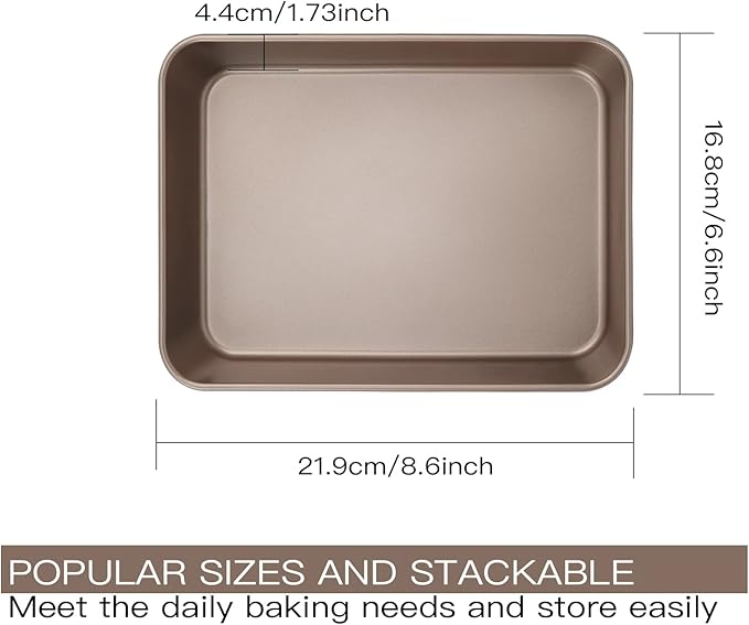 Baking Sheet Pans Brownie Pans,3 Pack Baking Pan Nonstick Cookie Sheet Brownie Cake Pan, Deep Dish, Easy Clean, Rust-Resistant, Multi-Purpose Cookie & Brownie Pan Set (8.6 x 6.6 x 1.7")