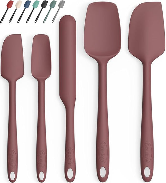 Coukre Silicone Spatula Set of 5,High Heat Resistant, Food Grade Silicone, Upgraded Extended Reinforced Handle,Dishwasher Safe, for Baking, Cooking (Pure Wine, Solid color)