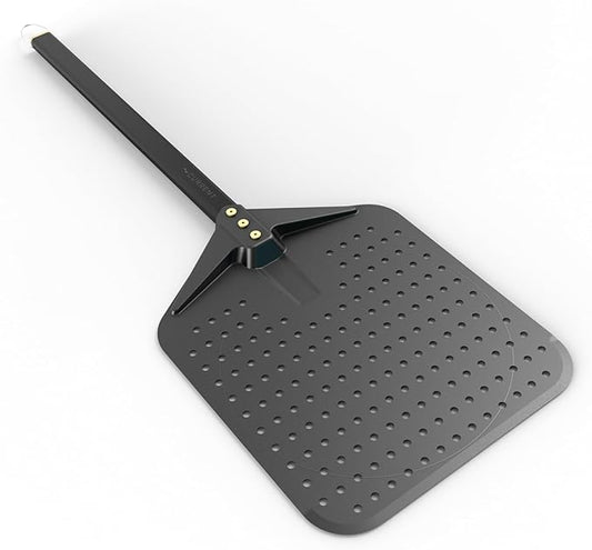 CURRENT® Perforated Pizza Peel, Lightweight Aluminum Pizza Paddle Turner with Heat-Resistant Handle, Ultra-Thin Edge for Easy Transfers, Minimizes Sticking, Ideal for Outdoor Pizza Ovens