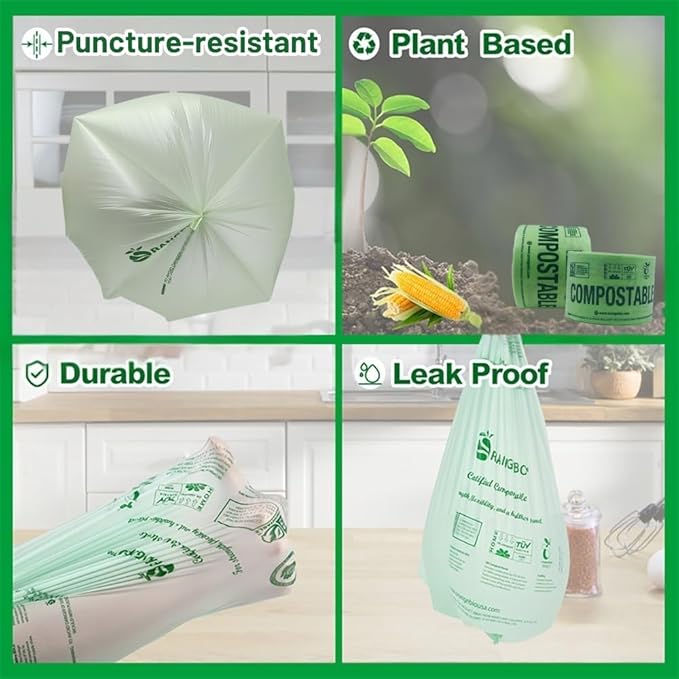 OrangeBio Certified Home Compostable Produce Bags, 1000 Count, 14 x 18 Inches, Hold Up to 14 Lbs, ASTM D6400, EN 13432, US BPI & Europe OK Compost Home Certified