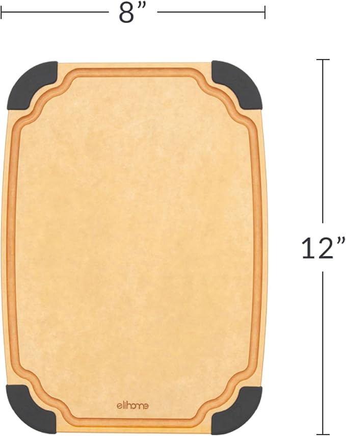 Elihome Essential Series Cutitng Board for Kitchen- Natural Wood Fiber, Dishwasher Safe, Eco-Friendly, Juice Grooves, Non-slip Feet, Non-Porous, Reversible, BPA Free, Medium - 12" x 8", 12pcs Pack