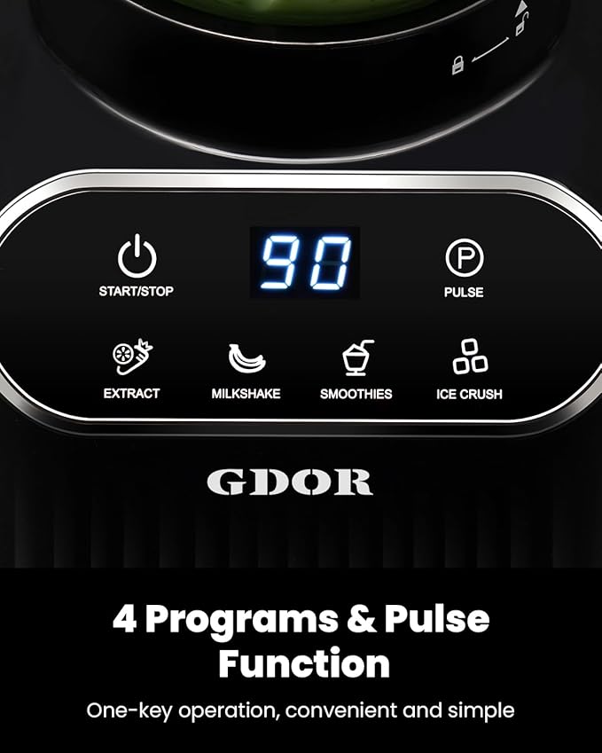 GDOR Professional Blender for Smoothies, 5 Functions, 1200 Peak Watts Smoothie Blender, 52 Oz Glass Jar & 24 Oz To-Go Cup Combo, Ice Crushing & Frozen Fruit, Self-Cleaning, Black