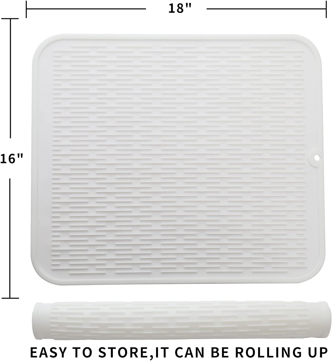 Silicone Dish Drying Mat for Multiple Usage,Easy clean,Eco-friendly,Heat-resistant Silicone Mat for Kitchen Counter or Sink,Refrigerator or Drawer Liner White XL 18 inches x 16 inches