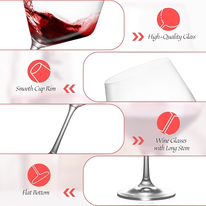 KAMMAK Wine Glasses Set of 2, 20 oz Hand Blown Crystal Bordeaux Wine Glasses, Thin Rim & Long Stem, Perfect for Red & White, Daily Use, Wedding Anniversary or Birthday Gift with Gift Box, Jenny