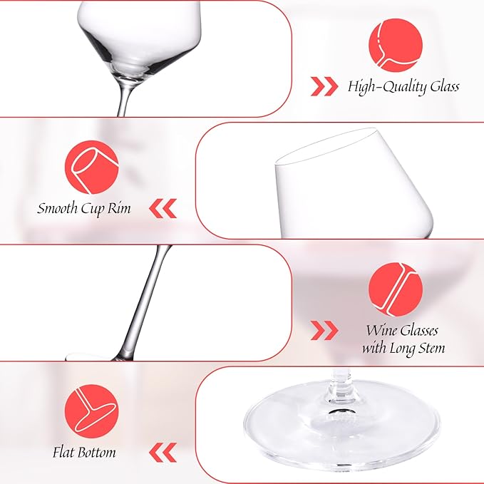 KAMMAK Wine Glasses Set of 2, 23 oz Hand Blown Crystal Bordeaux Wine Glasses, Thin Rim & Long Stem, Perfect for Red & White, Daily Use, Wedding Anniversary or Birthday Gift with Gift Box, S83BG68