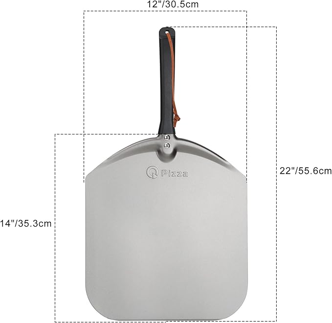 Q Pizza Aluminium Pizza Peel - 12" Metal Pizza Turning Paddle for Grill Oven - Pizza Spatula for Baking Bread Pastry Dough Pie & Cake, Pizza Accessory PT200