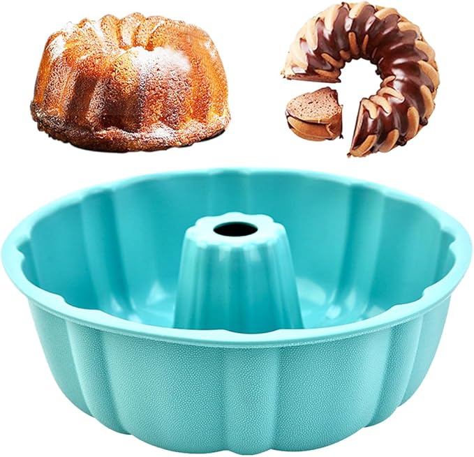 10 inch Silicone Bundt Cake Pan, Non-Stick Silicone Fluted Pans, ome Baking DIY Cake Mold for Cake, Jelly, Bread, Chocolate, Para Gelatinas (Red) (Blue, 1 Pack)