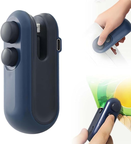 Mini Bag Sealer with Cutter and Magnet, 2026 New Portable Rechargeable Handheld Vacuum Food Sealer Bag Sealing Machine, Chip Bag Sealer for Chips Snacks Plastic Bags Fresh Storage (Blue)